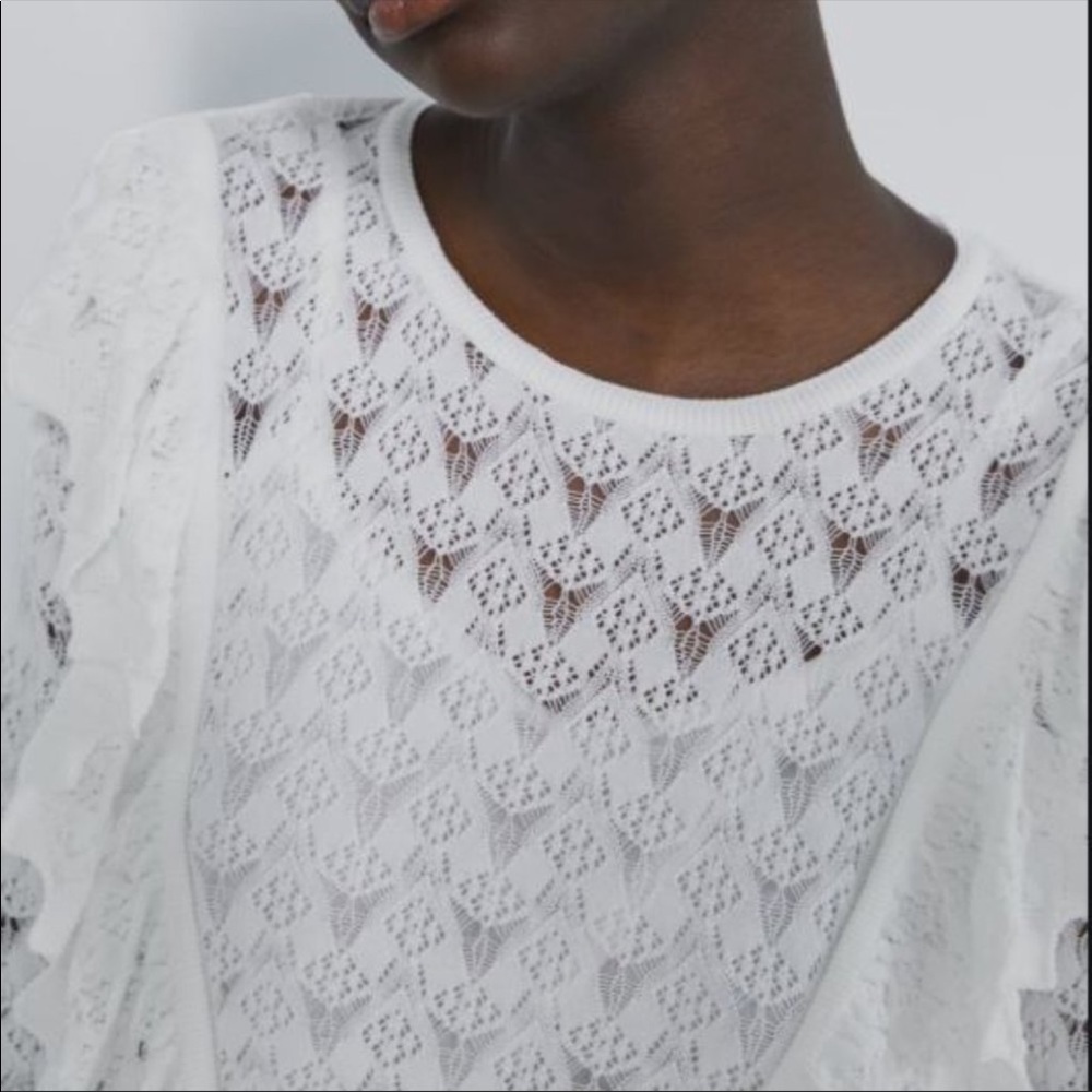 ZARA White Knit Lace Mini Dress - Picture 3 of 11